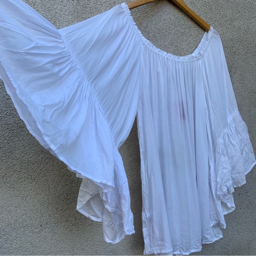 NWT INDAH Boho White Off-Shoulder Swim Cover-Up Tunic Mini Dress size Small - Picture 6 of 8